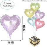 20 Pcs Crystal Pastel Clear Heart Balloons 18 Inch Transparent Mylar for Valentines Party
