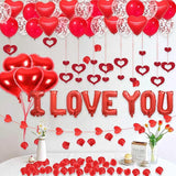 Valentines Day Decorations 2 Set Red I Love You Balloons Rose Petals Party Decor