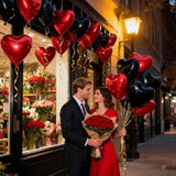 18Pcs Red Black Heart Foil Balloons 18 Inch Valentines Day Wedding Party Decor