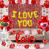 Red Valentines Day Decorations Set I Love You Banner Rose Petals Heart Balloons Streamers