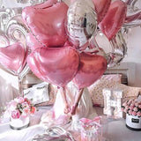 Pink Silver Heart Balloons 12 Pcs 18 Inch Valentines Wedding Romantic Party Decor