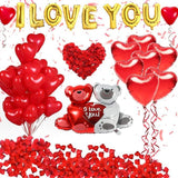 40 Pcs I Love You Heart Balloons Kit with Silk Rose Petals for Valentines Party
