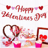 Happy Valentines Paper Banner Red Glitter Heart Party Decor Supplies