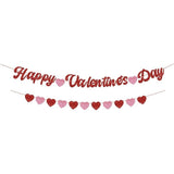 Happy Valentines Day Banner Red Pink Glitter Heart Party Decor
