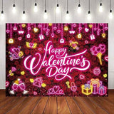 Neon Happy Valentine Backdrop Pink Love Hearts Valentines Day Wall Banner