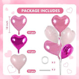 30Pcs 18 Inch Rose Hot Pink Light Pink Heart Balloons Birthday Valentines Party Decor