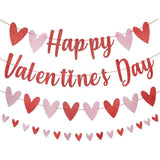 Red Glitter Happy Valentines Day Banner Heart Garland Valentines Party Decor