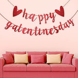 Happy Galentines Day Banner Red Glitter Heart Garland Party Decor for Friends