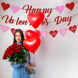 Red Pink Glitter Happy Valentines Conversation Heart Banner Home Office Decor