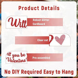 Will You Be My Valentine Banner Red Glitter Romantic Valentines Party Decor