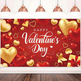 Happy Valentines Day Backdrop Banner Red Gold Heart Romantic Party Decor