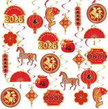 22PC Chinese New Year 2026 Hanging Swirls Red Gold Horse Ceiling Party Decor