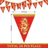 2026 Chinese New Year 20PC Red Gold Dragon Pennant Banner Lunar Festival Decor