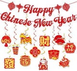 14pcs Chinese New Year Hanging Swirls Banner Snake Year Ceiling Decor