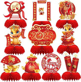 10 Pcs 2026 Lunar New Year Honeycomb Centerpieces Red Gold Table Toppers