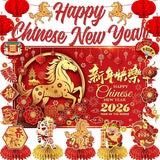 2026 Chinese New Year Decorations Banner Swirls Honeycomb Centerpieces Paper Lanterns