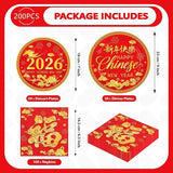 200 Pcs Chinese New Year Party Supplies Disposable Tableware Set For 50 Guests