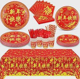 193 Pcs Chinese New Year Party Supplies Disposable Tableware Set For 24 Guests