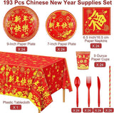 193 Pcs Chinese New Year Party Supplies Disposable Tableware Set For 24 Guests