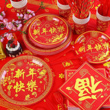 193 Pcs Chinese New Year Party Supplies Disposable Tableware Set For 24 Guests