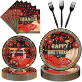 96 Pcs Hibachi Plates Napkins Japanese Style Disposable Tableware For 24 Guests