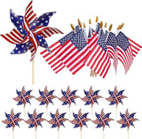 American Flags Patriotic Pinwheels 24 Pack Small USA Flags On Stick President Day Party