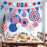 President Day Patriotic Decorations Set Red White Blue Paper Fans USA Banner Memorial Day