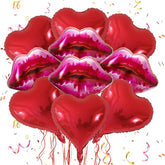 10 Pcs Red Heart Lip Balloons with Ribbon for Valentines Day Wedding Anniversary Party Decor