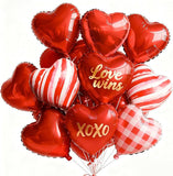 15 Pcs 18 Inch Red Love XOXO Heart Balloons Set for Valentines Day Wedding Party Decor