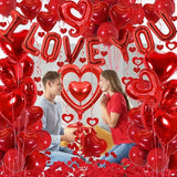 Red I Love You Balloons with Heart and Rose Petals for Valentines Day Wedding Party Decor