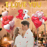 Valentines Day Balloons Kit I Love You Love Bear Red Heart Balloons with 500 Rose Petals