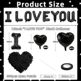 I Love You Heart Balloons with 500 Black Rose Petals Black Foil Love Balloons for Valentines Party