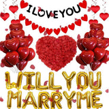 545 Pcs Gold Will You Marry Me Balloons Heart Foil I Love You Banner with Rose Petals for Engagement Wedding