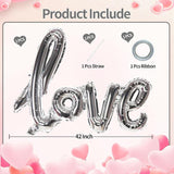 Large Silver Love Balloons Banner 42 Inch Mylar Foil Wedding Party Decor