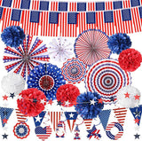 34PCS President Day Decorations USA Flag Stars Banner Outdoor Party Supplies