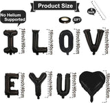 16 Inch Black I LOVE YOU Balloons Banner with Heart Foil for Romantic Decor