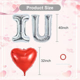 40 Inch I Love You Heart Foil Balloons Set of 3 Silver for Valentines Wedding Party
