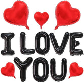 16 Inch Black I Love You Balloons with Red Heart Mylar for Valentines Wedding Party