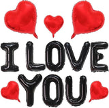 16 Inch Black I Love You Balloons with Red Heart Mylar for Valentines Wedding Party