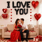 16 Inch Black I Love You Balloons with Red Heart Mylar for Valentines Wedding Party