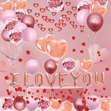 Valentines Day Balloon Decor Set Heart I Love You Foil Pink Rose Gold Balloons