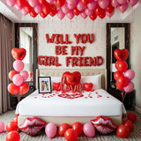 Red Will You Be My Girlfriend Balloon Set Heart Lips Love Balloons Valentines Decor