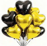 18Pcs Black and Gold Heart Foil Balloons for Valentines Wedding Party Decor