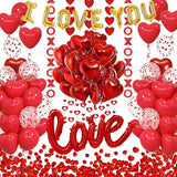 114Pcs Red Valentines Day Decorations I Love You Balloons Rose Petals Garland Decor