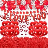 Valentines Day Decorations 2 Set Red I Love You Balloons Rose Petals Party Decor