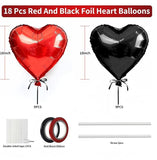 18Pcs Red Black Heart Foil Balloons 18 Inch Valentines Day Wedding Party Decor