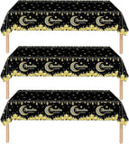 3 Pack Ramadan Tablecloths Black Gold Ramadan Kareem Disposable Table Covers 54x108 Inch