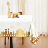 3 Piece Ramadan Mubarak Party Tablecloths Rectangular White Disposable Table Covers 87x51 Inch