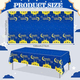 2 Piece Ramadan Mubarak Tablecloths Blue Gold Disposable Rectangle Table Covers 54x108 Inch