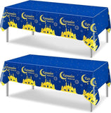 2 Piece Ramadan Mubarak Tablecloths Blue Gold Disposable Rectangle Table Covers 54x108 Inch